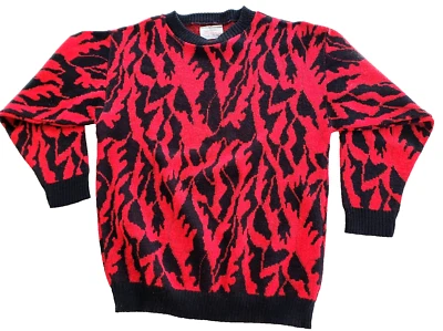 Suéter Vintage Factory Burlington Damas Talla M Rojo Negro Estampado Animal Manga 3/4 Foto 1 de 4