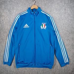 Adidas Jacket Mens Medium Blue Silver Italy Italia Flag 3 Stripes Football Top - Picture 1 of 15