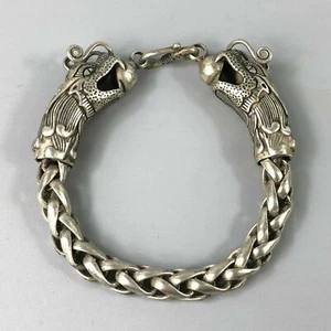 Brazalete amuleto dragón hecho a mano plata tibetana raro chino exquisito coleccionable - Imagen 1 de 6