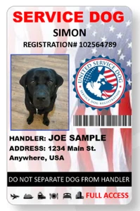 Service/emotional support dog handler ID card USA theme - Picture 1 of 1