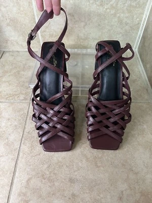 塞舌尔女式 9 码交叉凉鞋皮革勃艮第深红色 $139 — 第 1/4 张图片