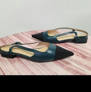 C. Paravano Slingback Flats women's size 36/US 5.5 black/dark tourquoise NWOT - Picture 1 of 9