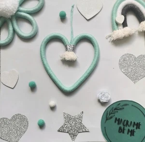 Macrame Heart Wall Hanging Nursery Decoration, Love Heart Decor, Turquoise Decor - Picture 1 of 8