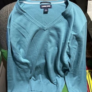 Land's End 100% Supima Cotton Long Sleeve Blue Shirt Men's Size Large 42-44 - Picture 1 of 4