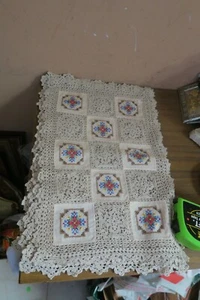 Set 6 Vintage Placemats Handmade Crochet Lace & Cross Stitch Embroidery 10"x17" - Picture 1 of 4