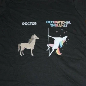 Doctor vs Occupational Therapist- Horse - Unicorn T Shirt  Ladies Small on Black - Bild 1 von 4