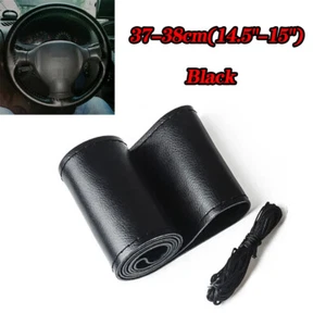 New Black Genuine Leather For TOYOTA 15" Diameter Car Auto Steering Wheel Cover - Picture 1 of 10