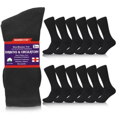 12 Pairs Black New Diabetic Crew Socks Circulatory Health Cotton Loose Fit Top  - Image 1 of 4