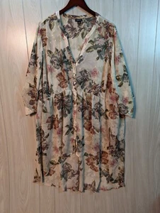 Torrid Sheer Floral Chiffon High Low Tunic Shirt Dress Plus Sz 5X Ivory Gold - Picture 1 of 5