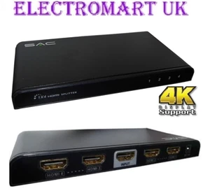 SAC 4 WAY HDMI HUB SPLITTER (4KX2K) DISTRIBUTES 1 HDMI SOURCE TO 4 HDMI DISPLAYS - Picture 1 of 1