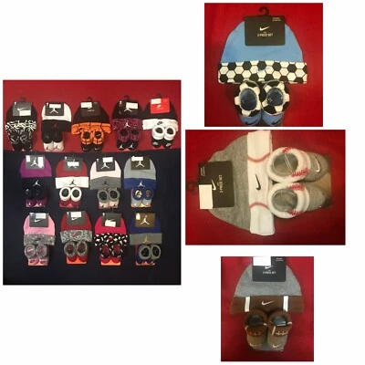 Nike Air Jordan Crib Booties Socks Beanie Hat Set Newborn Baby Boy Girl 0-6 Mo - Image 1 of 4