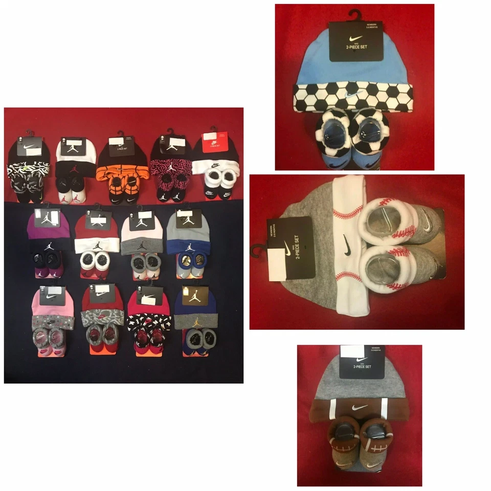 Nike Air Jordan Cuna Botines Calcetines Gorro Sombrero Conjunto Recién Nacido Bebé Niño Niña 0-6 Mo Foto 1 de 4
