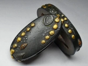 Espada FUCHIKASHIRA Katana Edo Cáscara de Cobre e Incrustación de Oro Algas Japonesa Antigua - Imagen 1 de 9