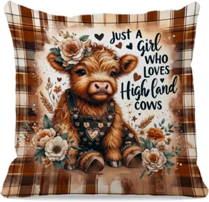 Buffalo Plaid Pillow Covers - 18X18, Cute Cow Gifts for Women, Farm Animal Decor - Picture 1 of 4