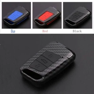 Carbon Fiber Shell+Silicone Cover Remote Key Holder Fob Case For VW Series - Picture 1 of 12