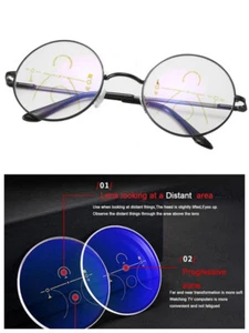 Multifocal Progressive Photochromic Round Reading Glasses Up 0 25 75 100 to 300 - Picture 1 of 21