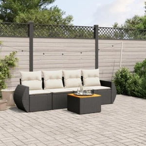vidaXL 5 Piece Garden Sofa Set with Cushions Black Poly Rattan - Picture 1 of 5