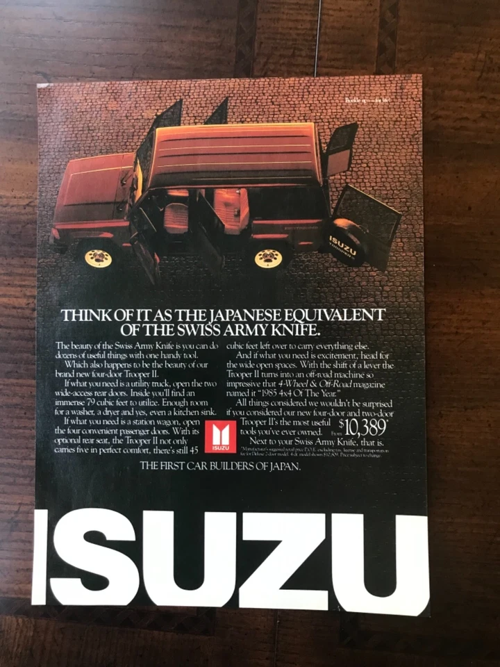 Anuncio impreso original de colección 1986 Isuzu Four-Door Trooper II vehículo recreativo Foto 1 de 1