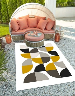 Minimalist Geometric Black Grey Sector Circles Area Rug for Bathroom Laundry - Image 1 of 4