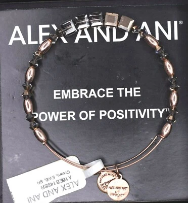 NUEVO NUEVO CON ETIQUETAS Alex and Ani Corona Marrón Swarovski Cuentas Oro Rosa Pulsera Tarjeta y Caja Foto 1 de 2