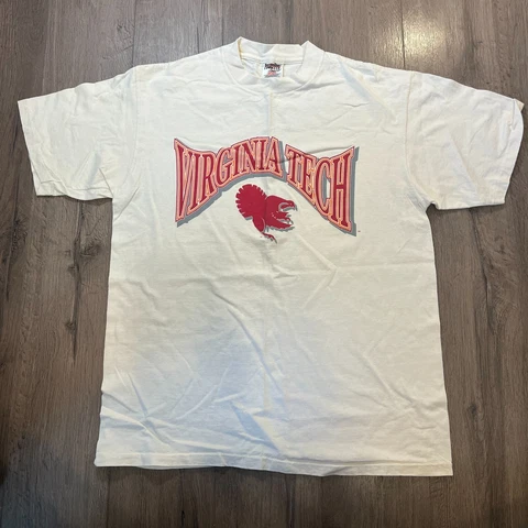 Vintage Virginia Tech Shirt Men's Large White Hokies Basketball Single Stitch Cover