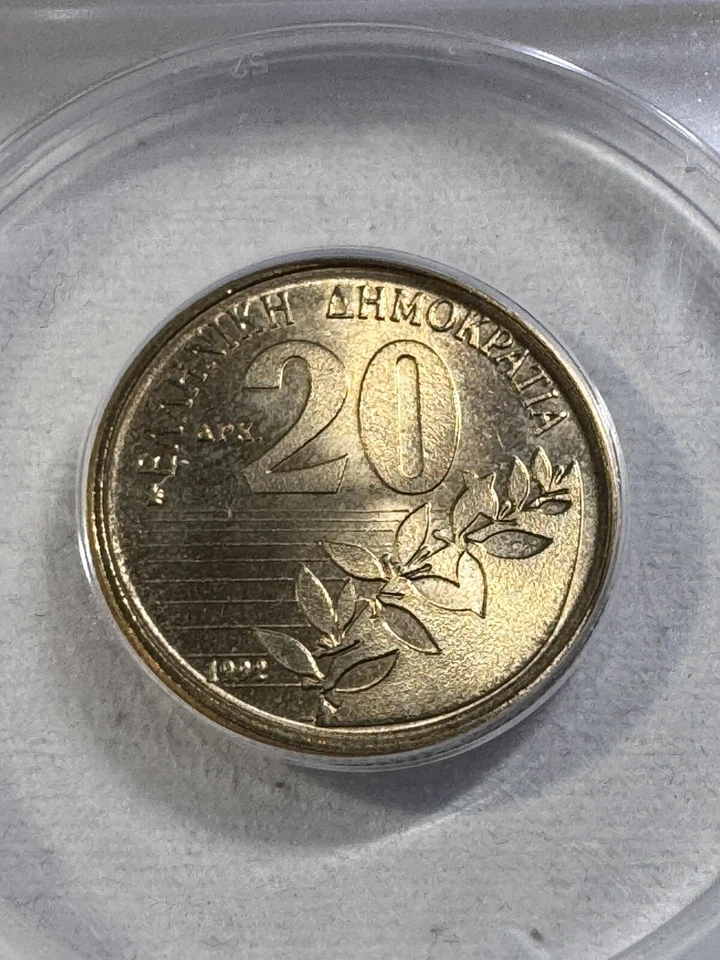 1992 Greece 20 Drachmes Graded MS 65 by ANACS - Image 1 of 4