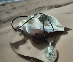 Green Amethyst Rough Gemstone Pendant Necklace-925 Sterling silver Plated-New - Picture 1 of 4