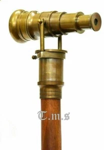 Brass Brown Finish Hidden Spyglass Telescope Handle Wooden Walking Stick Gift - Imagen 1 de 3