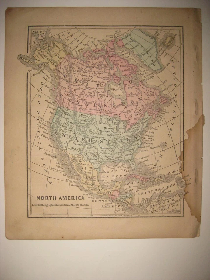 АНТИКВАРНАЯ КАРТА СЕВЕРНОЙ АМЕРИКИ 1859 Г. РАСКРАШЕННАЯ ВРУЧНУЮ СОЕДИНЕННЫЕ ШТАТЫ КАНАДА МЕКСИКА ТЕХАС БЕЗ РЕЗЕРВА - Изображение 1 из 1