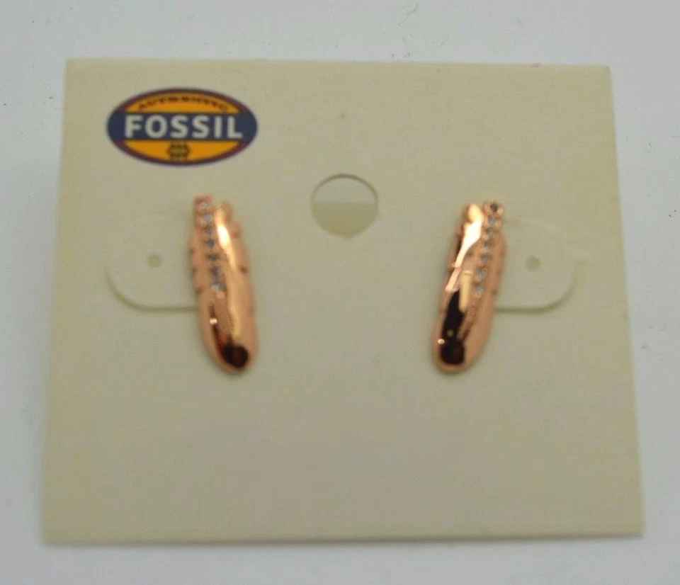 Pendientes de plumas de cristal pavé acero inoxidable tono oro rosa fósil #254 Foto 1 de 1