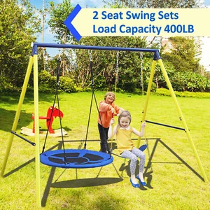 Metal Swing Sets for Backyard, 2 Seast Swing Sets outdoor Load Capacity 400lbs - Picture 1 of 10