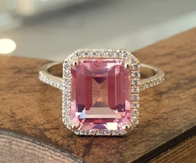 Anillo de boda de diamantes de zafiro rosa natural de 7,30 quilates de oro amarillo sólido de 18 quilates 7 8 6 Foto 1 de 4