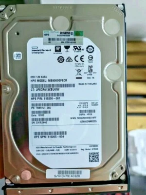 834028-B21 HPE 8TB SATA 6G 7.2K LFF LP 512E MULTI VENDOR HDD 834131-001 - Image 1 of 3