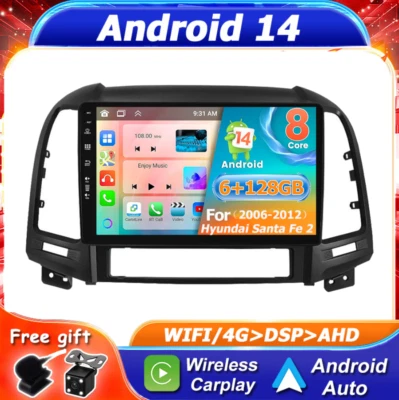 Android 14 Autoradio GPS Navigatore CarPlay DSP Per Hyundai Santa Fe 2 2006-2012 - Immagine 1 di 4