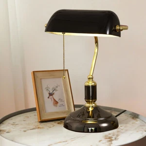 Antique Bankers Lamp Piano Table Light Desk Reading Fixture Vintage Glass Shade - Picture 1 of 8