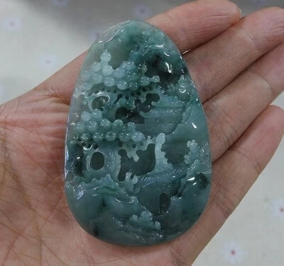 Colgante Paisaje Escena Jadeíta Jade Verde Helado Tipo A De Colección 6068 Foto 1 de 4