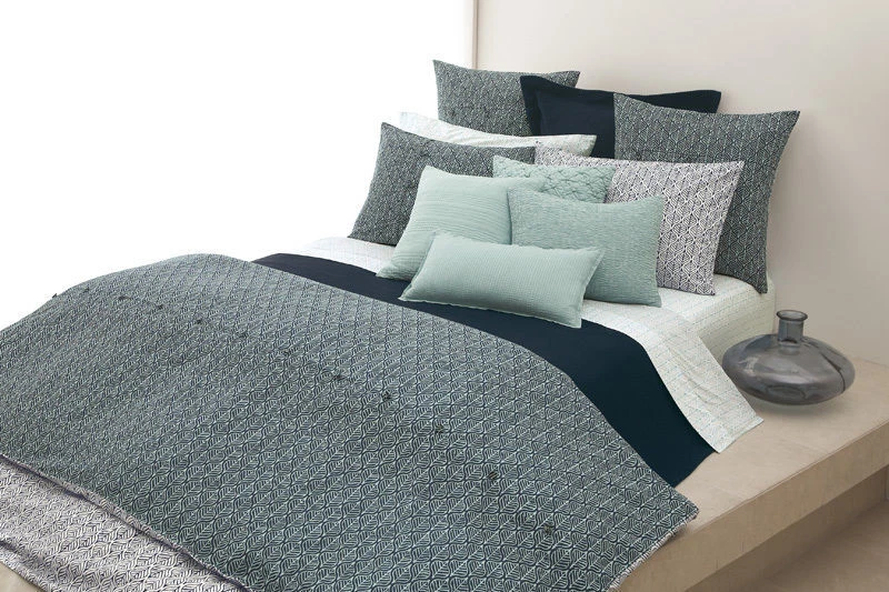 DKNY Pure Comfort Block Print Organic 6p King Duvet Cover Shams Euros Indigo