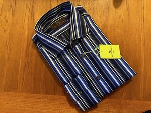 New ETRO Blue/Gray/Black Mixed Stripe DRESS SHIRT 42/16.5 Made in Italy BNWT - Picture 1 of 6