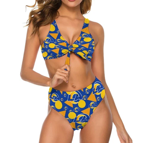 2pcs Los Angeles Rams Womens Bow Tie Bikini Printed Swimsuit, with Chest Pad Cover