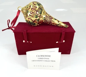[CLOISONNE] 1998 Dillards Emaille Weihnachtsschmuck datiert mit Box Burgund Gold - Bild 1 von 6