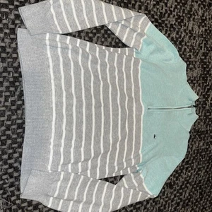 Vineyard Vines Damen 1/4-Reißverschluss gestreifter Baumwollstrickpullover grau grün Größe Large - Bild 1 von 4
