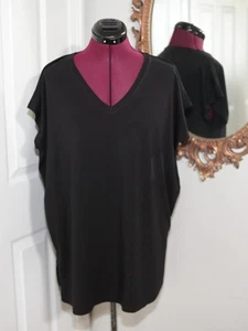 Eileen Fisher V-Neck Long Boxy Top Size L Black Short Sleeve NWT $98 MSRP - Picture 1 of 7