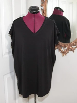 Eileen Fisher V-Neck Long Boxy Top Size L Black Short Sleeve NWT $98 MSRP - Image 1 of 4