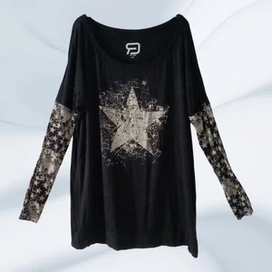 Emp Size 18/20/XXL GOTHIC top Stars Black Wicca Long Loose Scoop Neck - Picture 1 of 5