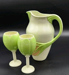 Vintage MCM Krug mit 2 passenden Kelchen geformte Lilie Handarbeit - Goebel Stil - Bild 1 von 7