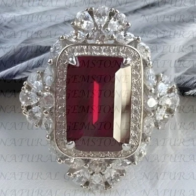 7.00Ct Emerald Cut Natural Ruby & Diamond Anniversary Ring 18K White Gold Plated - Image 1 of 4