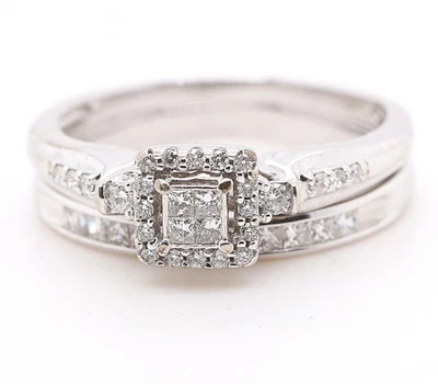 .75ctw Natural Diamonds Halo Wedding Ring Set Bridal 14K White Gold 4 Grams Sz 7 - Image 1 of 4
