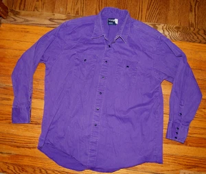 Vintage Wrangler Brushpopper Pearl Snap Heavy Purple Shirt X-Long Tails XL - Bild 1 von 8