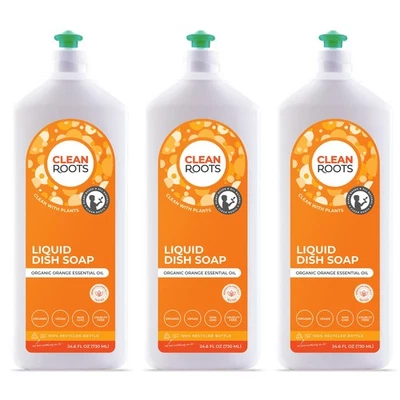 Clean Roots Liquid Dish Soap Plant-Based Organic Orange Scented, 3 Pack, 24.6 Oz - Image 1 of 4