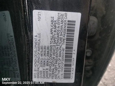 RIGHT REAR COIL/AIR SPRING 2018-2022 HONDA ACCORD - Image 1 of 4